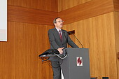 University President Prof. Dr. Peter Mudra welcoming the first semester students